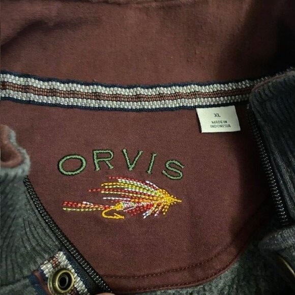Orvis Signature Pullover 1/4 Zip Fleece Lined Sz XL Gray Maroon Fly fishing logo - Picture 7 of 9